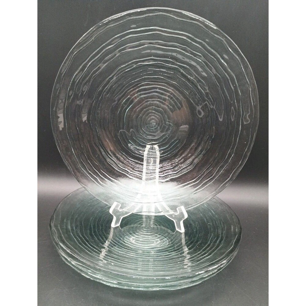 Art Glass Dinner Plates Tree Rings Set Of 4 Heavy Green